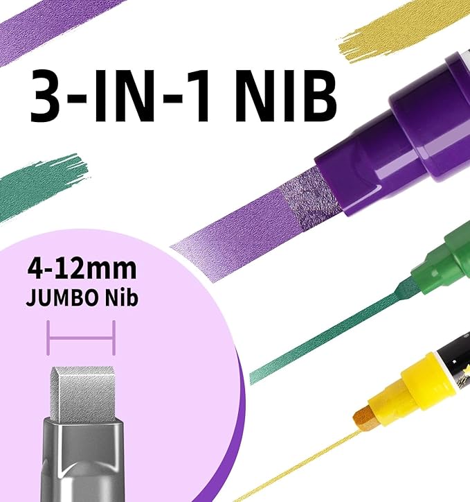 Liquid Chalk Markers for Blackboard, 8 Metallic Color Dry Erase Marker Pens with 10mm 3 in 1 Reversible Tip, Washable Chalkboard Markers Car Window Paint Pens for Christmas Glass Mirror Decor for Kids