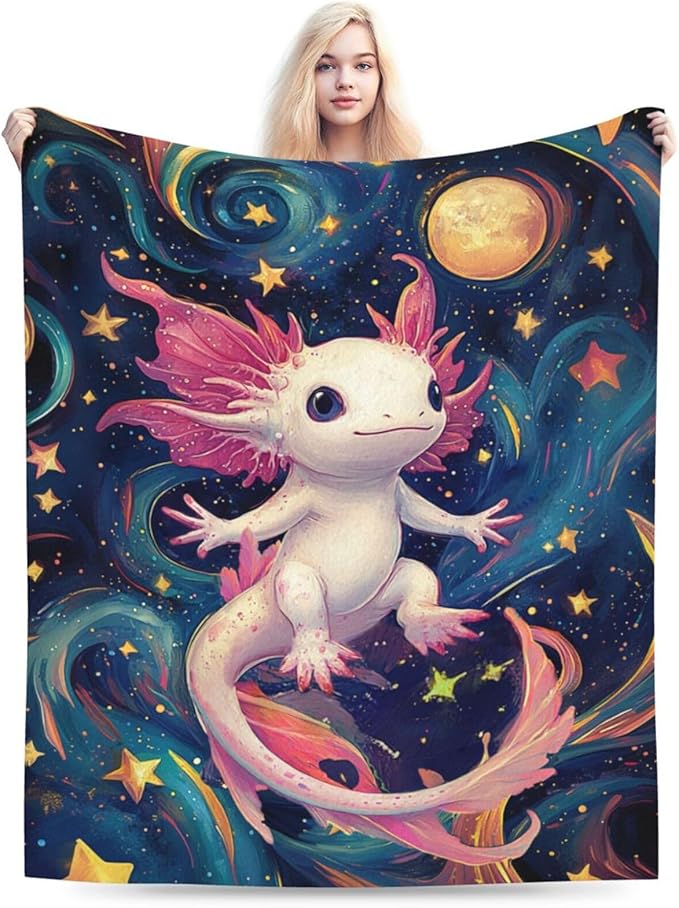 Axolotl Blanket Salamander Gifts Throw Blanket Super Soft Flannel Lightweight Fluffy Plush Cozy Fuzzy Fleece Axolotls Decor Blanket for Girl Woman Boys Kids Adults for Bed Sofa 60"X80"