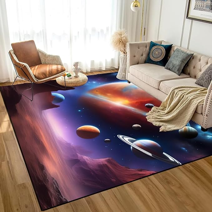 5' x 7' Galaxy Rug for Kids Bedroom Planet Alien Desert Rugs Carpet Printed Throw Rugs for Boys Children Living Room,150x210cm