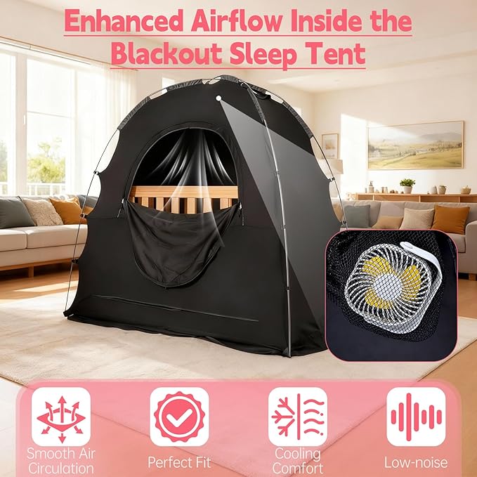 Fan Compatible with Slumberpod Blackout Sleep Tent, USB Small Desk Fan, 2 Speed 360°Rotate, Portable and Lightweight Compatible with Blackout Tent Mesh Pocket, Smooth Air Circulation for Sleeping