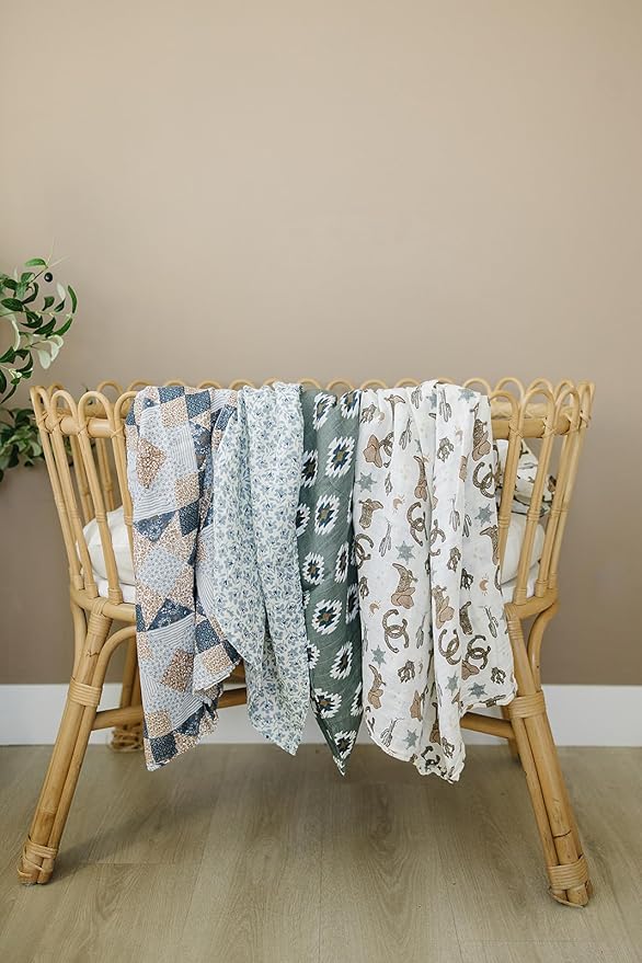 Mebie Baby Outlaw Cowboy Muslin Swaddle, Modern and Neutral Blanket for Baby Girl or Boy, 0-3 Month, Comfy Wrap