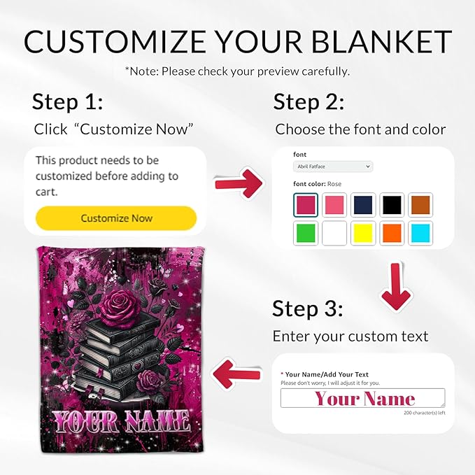Custom Blanket for Women - 60" x 80" Book Lovers Gifts for Girls - Gothic Throw for Bed, Living Room