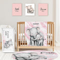 Custom Baby Crib Bedding Set,Personalized Name Pink Elephant Pattern Nursery Bed Set 4 Piece,Baby Blanket Fitted Sheet Nursery Rug Wall Art Set,Custom Room Decor Idea Gift for Newborns Boys Girls