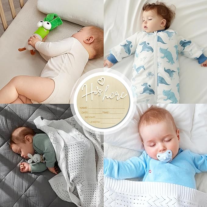Baby Announcement Sign, 5.9 Inch Wooden Hello World Newborn Signs, Birth Announcement Sign, Gender Reveal Signs, He's here Decoration, Welcome Newborn Arrival To World, Hospital Nursery for Baby (White He's)