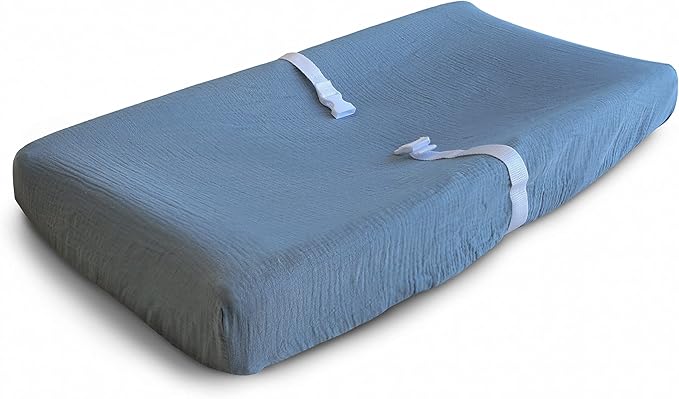 mushie Extra Soft Muslin Fitted Changing Pad Cover (Tradewinds)