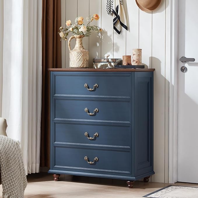 Bedroom Sets, 54" Wide 7 Drawers Dresser and 37" Tall 4 Drawers Dresser, Wooden 2 Piece Bedroom Furniture Set, Chest of Drawer for Bedroom, Home, Living Room, Hallway, Navy Blue