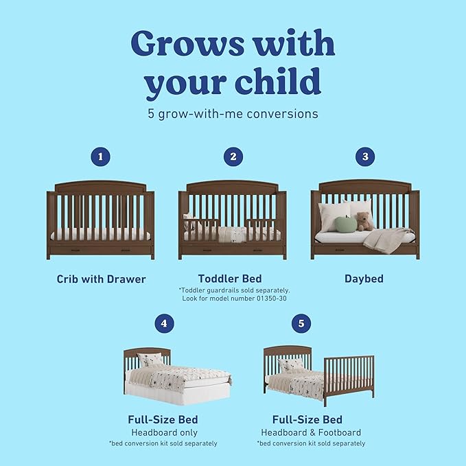Graco Benton 5-in-1 Convertible Crib with Drawer (Hazelnut) – GREENGUARD Gold Certified, Converts from Baby Crib to Toddler Bed, Daybed and Full-Size Bed, Full-Size Nursery Storage Drawer