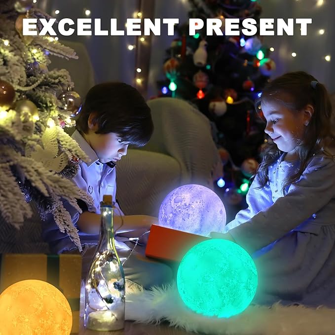 Moon Lamp, 6 Inch Sliding Control Moon Light, Kids Night Light, 16 Colors Moon Night Light with Unique Stand, Timing, USB Rechargeable, Room Decor, Christmas Birthday Gifts for Kid Women Friends Lover