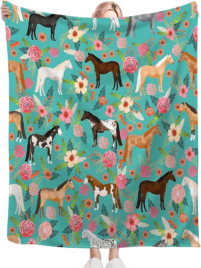 Tijuboni Horse Throw Blanket Horse Gifts for Girls Boys Women Men Kids Adults Soft Flannel Fleece Blanket for Couch Sofa Bed Home Decor 50"x60"
