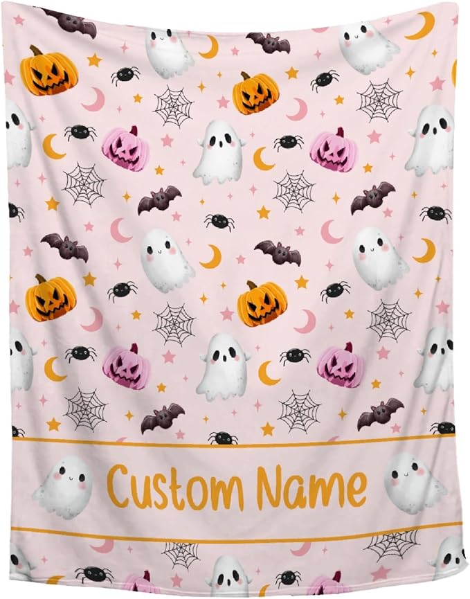Personalized Ghost Blanket for Boys & Girls | Plush Cozy Custom Name Blanket | Halloween Decor Personalized Gift | 90"x120" - Family/King Size