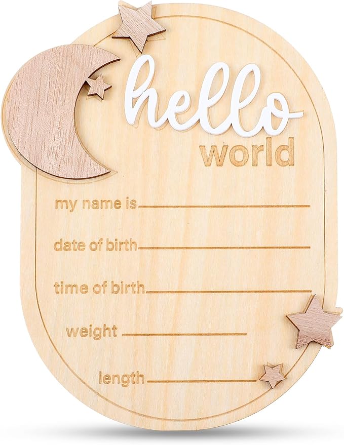 Lusofie Baby Announcement Sign Wooden Moon And Stars Welcome Baby Sign Baby Name Sign For Baby Announcement Birth Announcement Sign For Photo Props Baby Shower Hospital Nursery