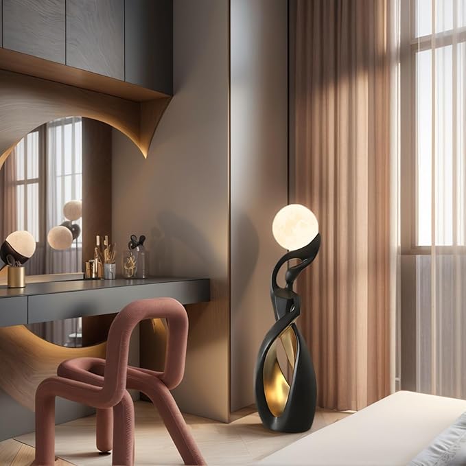 Bofea-Modern Minimalist Floor Lamp,Creative Nordic Living Room Bedside Bedroom with 3D Moon Tall Lights,Art Decoration Lamp for Bedroom Girls Room, Dresser, Office.