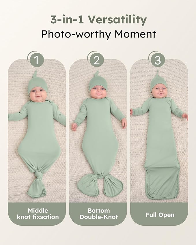 Yoofoss Baby Knotted Gowns 0-3 Months, Newborn Sleepers Hospital Coming Home Outfit for Photograph, Soft Breathable Comfort
