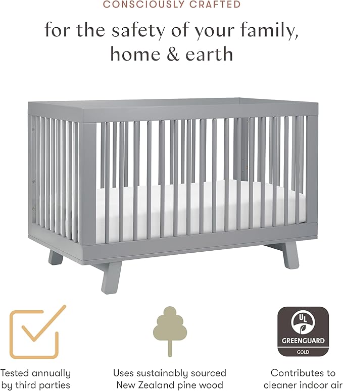 Babyletto Hudson 3-in-1 Convertible Baby Crib - GREENGUARD Gold Certified Convertible Crib to Toddler Bed & Daybed - Wooden Baby Bed with 4 Adjustable Mattress Heights - Strong & Easy Assembly - Grey