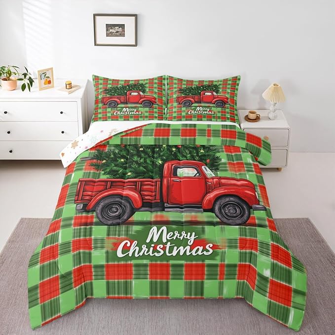 Feelyou Merry Christmas Comforter Set All Season Christmas Tree Bedding Set with 2 Pillow Cases Snowflake Microfiber Kids Full Bedclothes Winter Bedroom Decor Duvet Quilt Breathable Soft