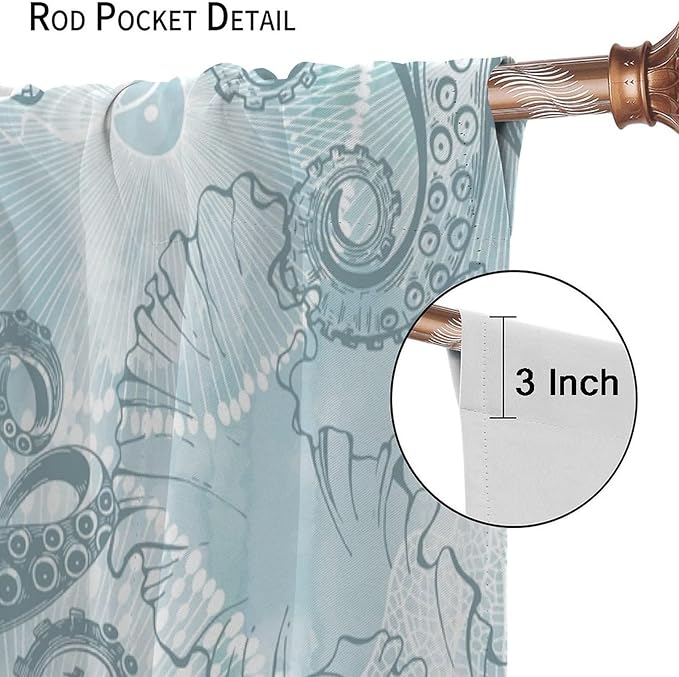Coastal Window Curtains,Nautical Beach Themed Thermal Insulating Decor Curtain for Living Room, Bedroom Set 2 Panels,42x45 Inches