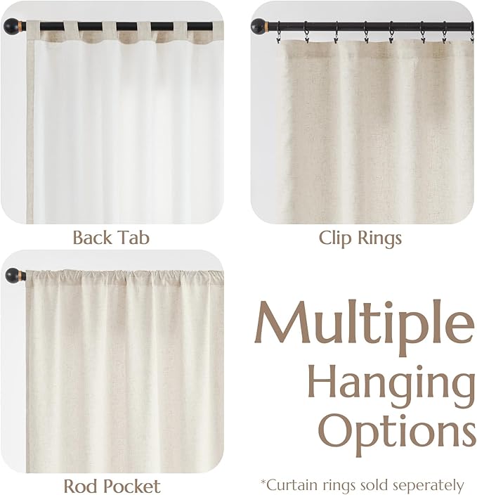 jinchan Beige Lined Linen Blend Curtains for Living Room 96 Inches Length 2 Panels Natural Window Treatment for Sliding Glass Doors, 50 Inches Wide Drapes with Rod Pocket Back Tab (50W x 96L, Ecru)