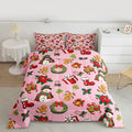 jejeloiu Merry Christmas Comforter Set King Size Cute Snowman Bedding Set for Kids Boys Girls Gingerbread Man Duvet Quilt Pink Bedroom Decor