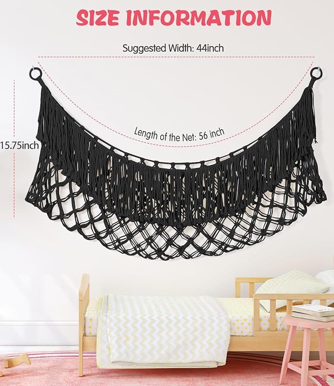 Stuffed Animal Hammock - Extra Large 56'' Long, Stuffed Animal Storage, stuffed animal Holder net, Toy Hammock Large, Toy Storage Hanging Organizer - Black