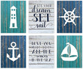 Andaz Press Ocean Nautical Sailor Theme Nursery Kids Bedroom Hanging Wall Art Decor, 8.5x11-inch, Blue Aqua Rustic Wood, Let Your Dreams Set Sail, 6-Pack, Unframed Room Poster