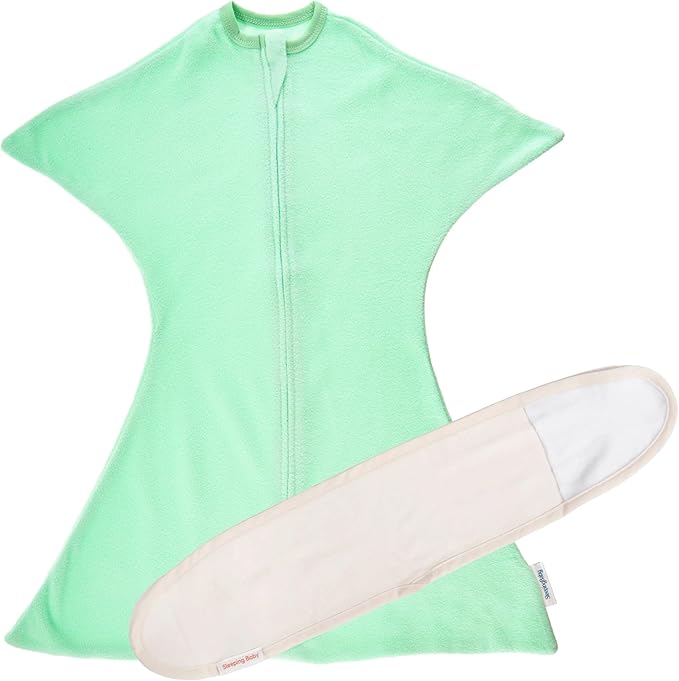 SleepingBaby Fleece Zipadee-Zip Transition Swaddle and Snuggle Strap Bundle - Roomy Baby Swaddle Blanket with Zipper Convenience and Wearable Blanket Accessory, Mint, Medium (6-12 Month)