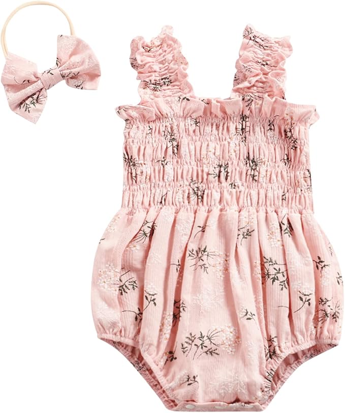 Meihuida Newborn Baby Girl Sleeveless Rompers Summer Clothes Cotton Bodysuit with Headband
