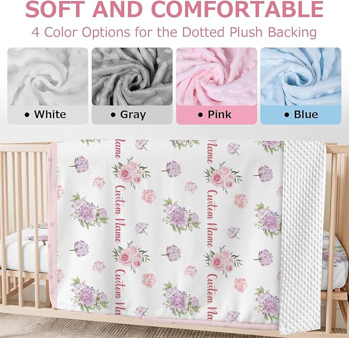 Personalized Baby Crib Bedding Set,3 Piece Custom Name Nursery Set with Blanket, Fitted Sheet & Pillowcase for Baby Girls & Boys, Floral Theme(Fixed Size)