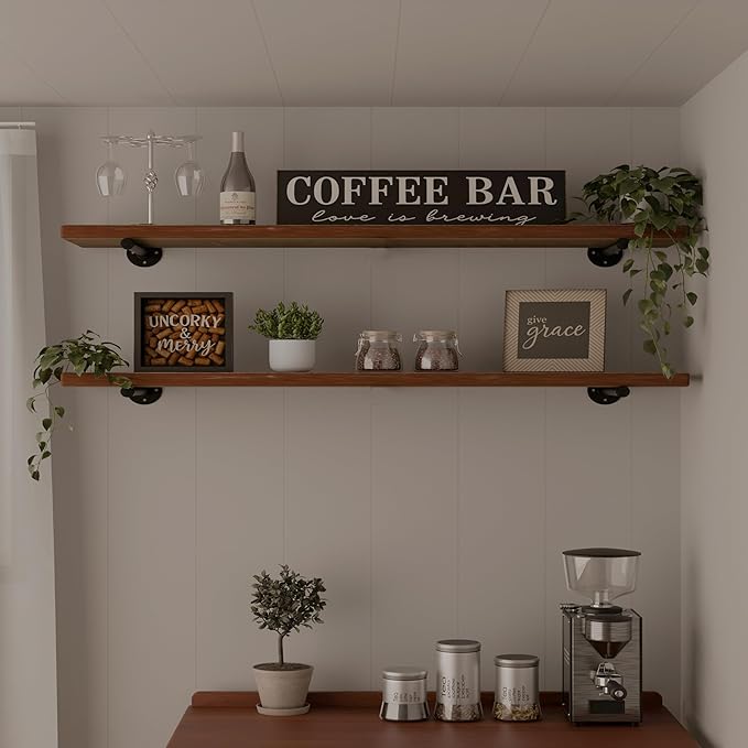 IEO Floating Shelves for Wall Shelf 48 inches X 11.8" Extra Width Long Farmhouse Bathroom Decor Bedroom Kitchen Shelves Living Room Wall Mounted Set of 2, Rustic Brown