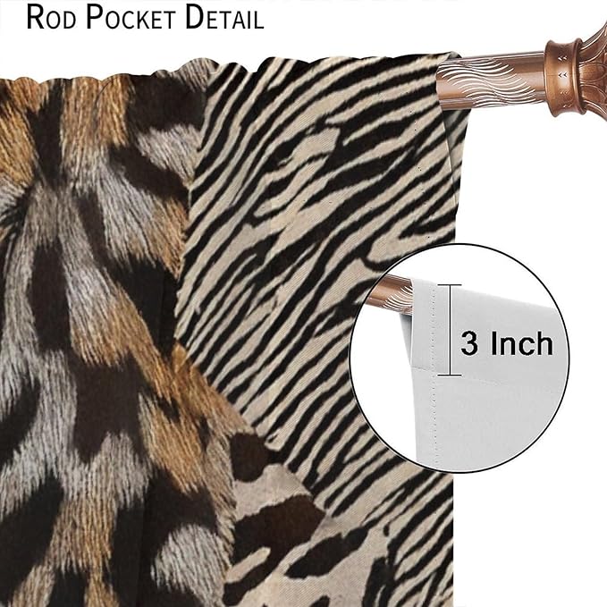 Leopard Print Curtains, Brown Wild Cheetah Zebra Animal Fur Farmhouse Window Curtains for Bedroom Kitchen Living Room 42" W X 45" L