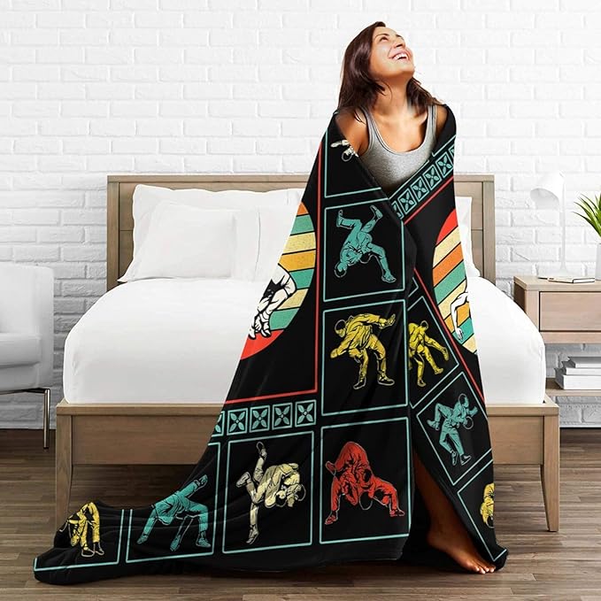 Wrestling Fleece Blanket Sports Wrestle Throw Blankets for Girls Boys Super Soft Warm Flannel Vintage Colorful Throws Gifts for Men Women Cozy Fuzzy Plush Stuffed Couch Bed Bedding Decor 50"x40"