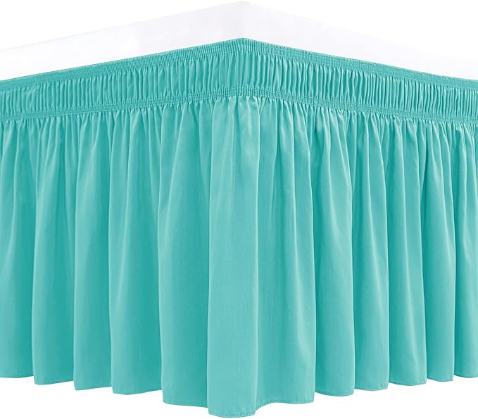Biscaynebay Wrap Around Bed Skirts for Twin & Twin XL Beds 15" Drop, Aqua Adjustable Elastic Dust Ruffles Easy Fit Wrinkle & Fade Resistant Silky Luxurious Fabric Machine Washable