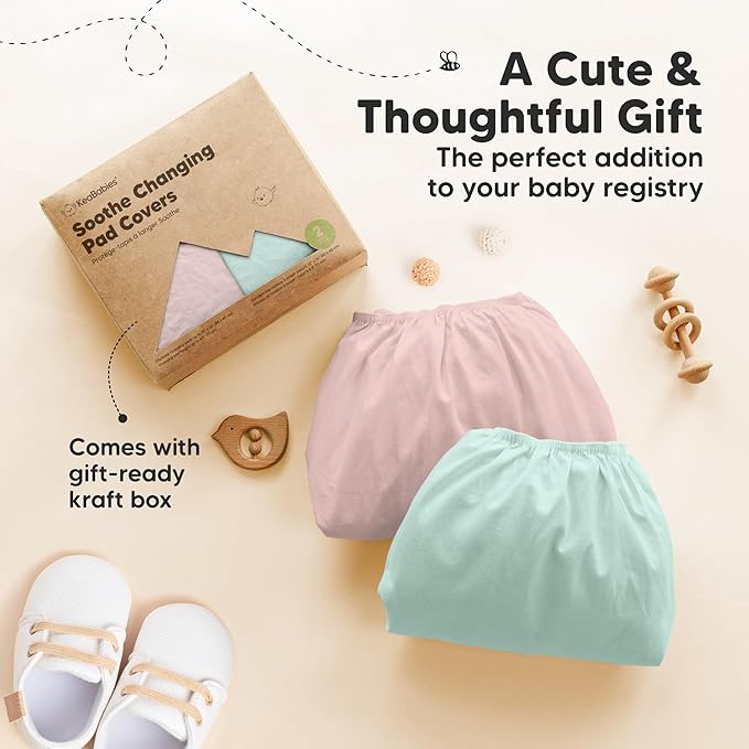2-Pack Organic Changing Pad Covers for Girl, Boy, Neutral - 100% Cotton Changing Table Pad Cover, Soft Baby Nursery Diaper Changing Pad Sheets, Contour Changing Pads Liners, Change Pad Cover (Pastel)