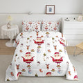 Feelyou Christmas Comforter Set Cute Snowman Santa Claus Kids Decorations Bedding Set Boys Girls Bear Rabbit Comforter Christmas Bells Design White Quilt Set with 1 Pillowcase 2Pcs Bedding Twin