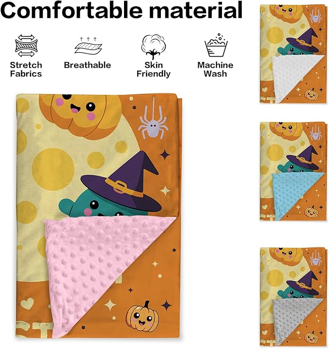 Personalized Halloween Blanket for Baby Boys Girls, Custom Baby Blanket with Name, Pumpkin Pattern Soft Minky Dot Blanket, Halloween Decor Christmas Birthday Gifts for Kids Toddlers