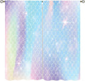 Mermaid Curtains, Kids Cartoon Watercolor Sea Animals Mermaid Princess Scales Pattern Print Living Room Decoration for Kids Girls Bedroom Nursery 42x44 Inch