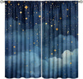 Night Sky Stars Curtain for Kids, Blue Starry Space Galaxy Pattern Window Treatments for Boys Girls Bedroom Toddlers Room Living Room 63" W X 63" L