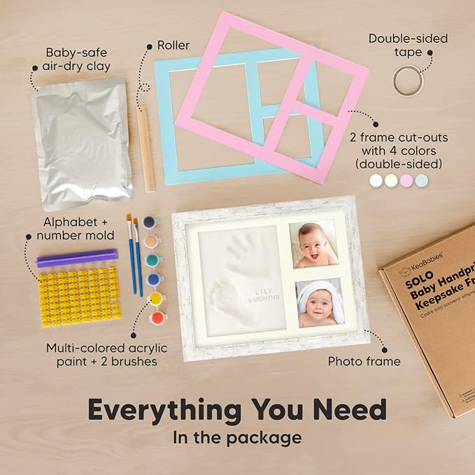 KeaBabies Baby Hand and Footprint Kit - Quick Dry Clay Baby Footprint Kit, Pets Paw, Newborn Keepsake Picture Frame for Boys, Girls, Personalized New Mom Gifts for Shower & Christmas (Vintage White)