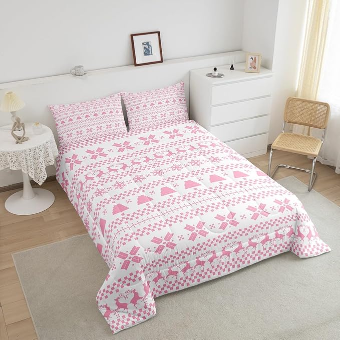 Feelyou Christmas Bedding Set for Kids Boys Girls Full Size Xmas Deer Elk Decor Comforter Set Ultra Soft Winter Comforter Xmas Snowflake Duvet Quilt Bedroom Decor Christmas Decor Quilt