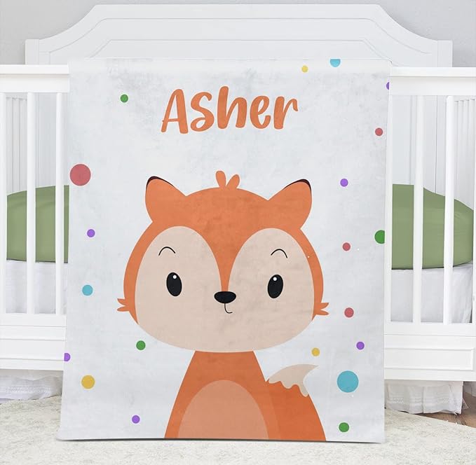 Cute Fox Personalized Receiving Sherpa Fleece Baby Blankets for Girls Boys Kids, Swaddle Blankets Gift for Newborn Crib Infants 30x40 Inches