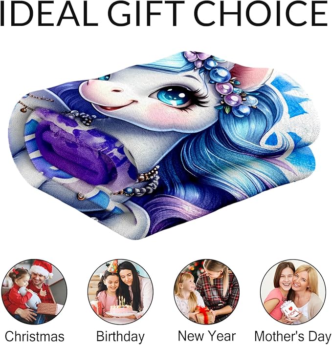 Custom Unicorn Blanket for Adults - Cute Girls Throw for Unicorn Lovers - Women Blanket Gifts Stuff for Sofa, Couch & Office