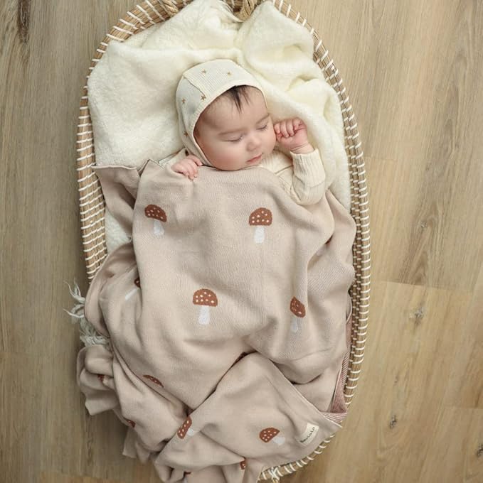 Swaddle Blanket for Girls 100% Cotton Buttery Soft Cozy Receiving Swaddle Crib Stroller Blanket for Shower Gift Registry for Newborns, Infants, Toddlers (Mushroom - Pink)
