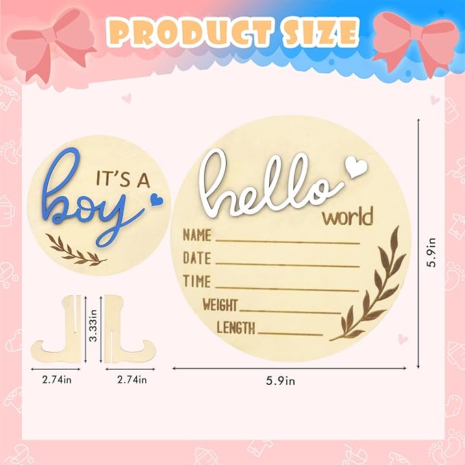 Hello World Newborn Sign Boy, Gender Reveal Birth Announcement Sign, 2PCS Its a Boy and Hello World baby Welcome Board Wooden Name Announcement Plaque for Photo Props Baby Shower Hospital Nursery