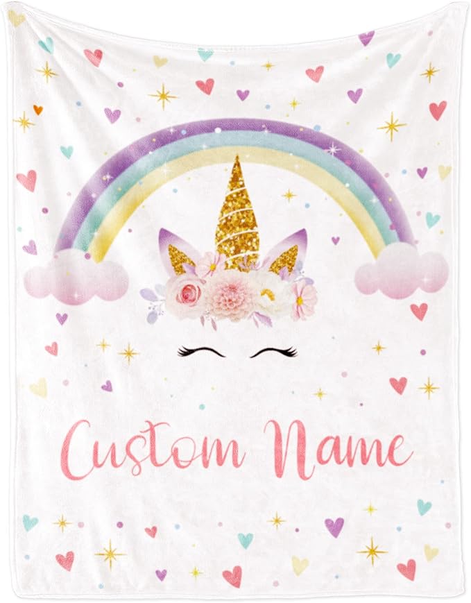 Custom Horse Blanket with Name for Girl, Personalized Name Blanket for Kids, Soft Flannel Pink Toddler Blanket Customized Gift for Birthday Christmas Baby Shower Children Day 40x50in