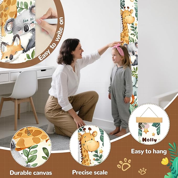 Personalized Name Growth Chart for Kids, Dinosaur Canvas Height Growth Chart, Kids Measuring Chart for Wall, Kids Room Wall Decor, Removable & Waterproof Growth Chart Ruler