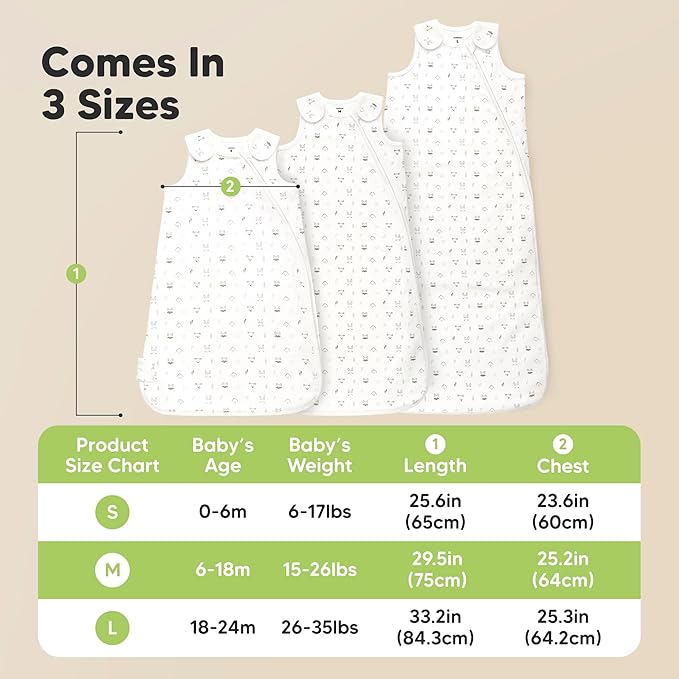2-Pack Organic Baby Sleep Sacks, 100% Cotton - Soft & Breathable 0.5TOG Baby Wearable Blanket, Toddler Sleeping Sack 6-18 months, Easy to Wear Transitional Swaddles for Newborns, Infants (Bunnies, M)