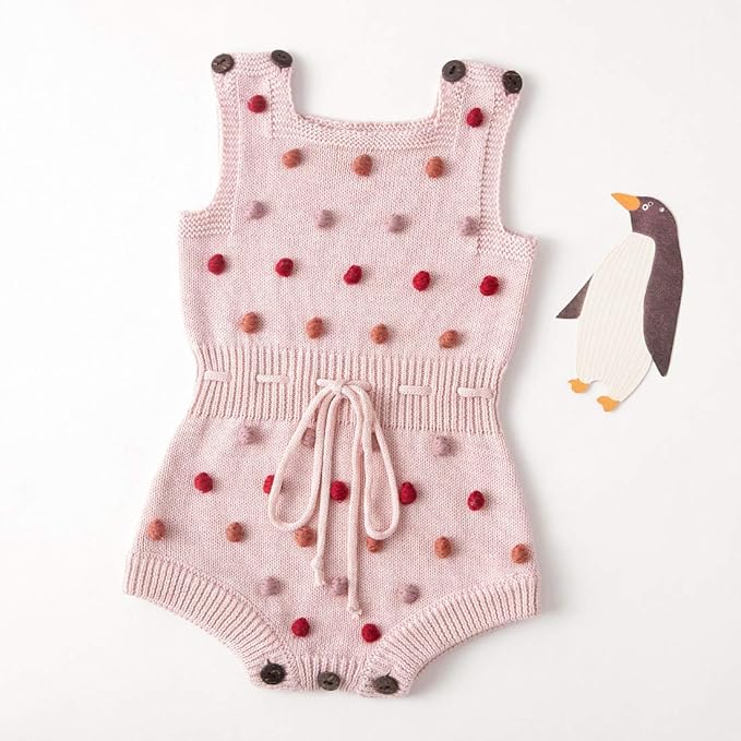 Simplee kids Baby Girl Knit Romper Fall Sleeveless Pompoms Rompers Newborn Little Girl Overall Jumpsuit Outfits