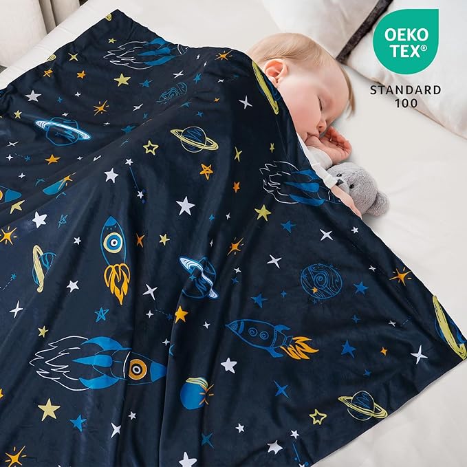 david's kids Micro Fleece Minky Baby Blanket for Boys with Double Layer and Soothing Raised Dots, Breathable and Soft Lightweight Receiving Blanket for Newborns, 40x50 Inches, Space