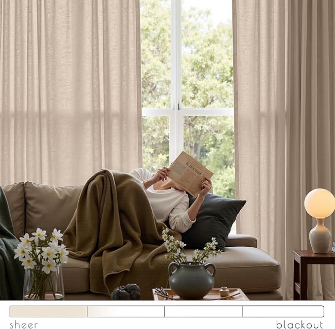 jinchan Taupe Linen Blend Curtains 120 inch Extra Long 2 Panels for Bedroom Living Room, Light Filtering 50 inch Wide Farmhouse Drapes with Rod Pocket Back Tab(50W x 120L, Taupe)