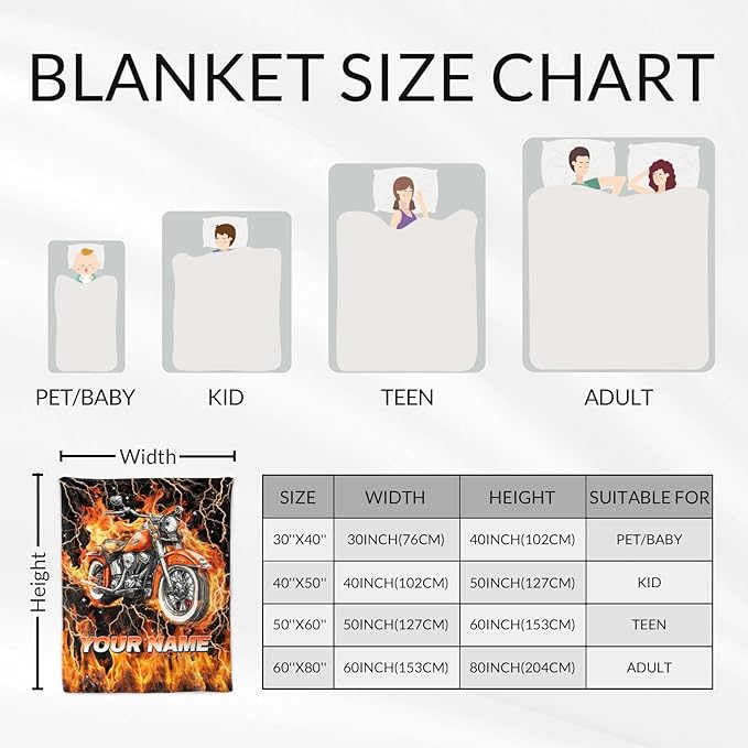 Boys Blanket Gifts Custom Motorcycle Blankets for Kids, Teens - Cozy Furry Flannel Throws for Couch, Sofa & Living Room