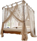 Bed Canopy, 4 Corner Post Canopy Bed Curtains, Lace Mosquito Net for 1.5m/4.92ft Beds, Beige (Frame Not Included), Mosquito Netting Tent